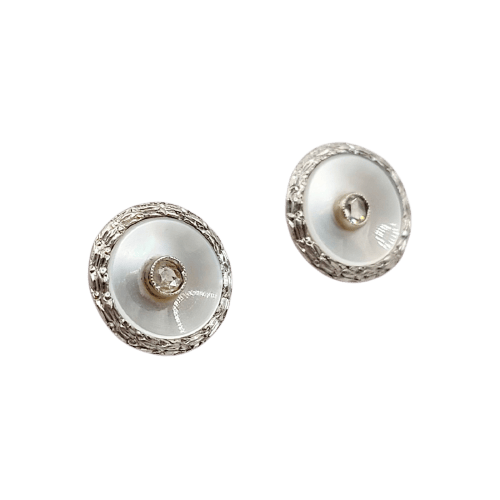 Boutons de col Art déco en or 18k, platine, nacre et diamant