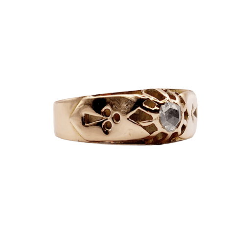 Bague jonc bombé antique en or 14k et diamant taille rose