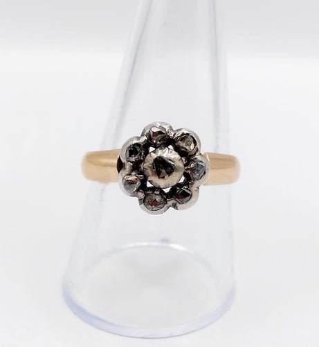 60 Victorienne - Bague marguerite en or rose 18k, argent et diamants 58 Facettes A07628