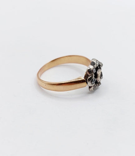 60 Victorienne - Bague marguerite en or rose 18k, argent et diamants 58 Facettes A07628