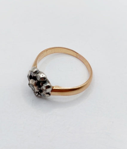 60 Victorienne - Bague marguerite en or rose 18k, argent et diamants 58 Facettes A07628