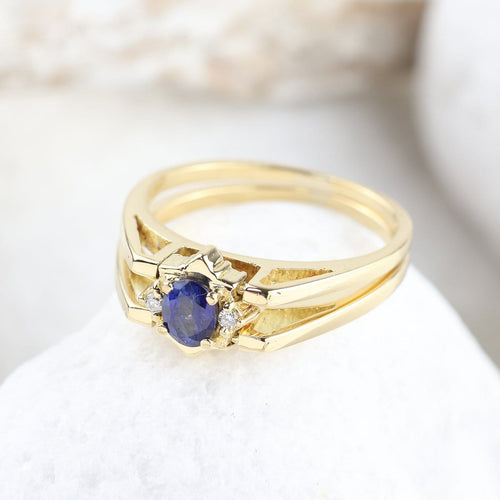 50 Bague réversible en or jaune 18K avec saphir et diamants 58 Facettes SC3