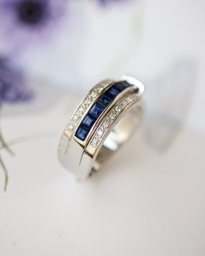 Bague 54 Guy Laroche - Bague bandeau « Ceinture » en or blanc 750, saphirs et diamants 58 Facettes C2259
