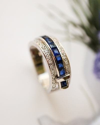 Bague 54 Guy Laroche - Bague bandeau « Ceinture » en or blanc 750, saphirs et diamants 58 Facettes C2259