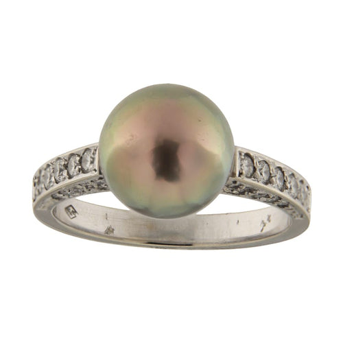 59 Bague vintage en or blanc avec diamants et perle de Tahiti 58 Facettes G3997