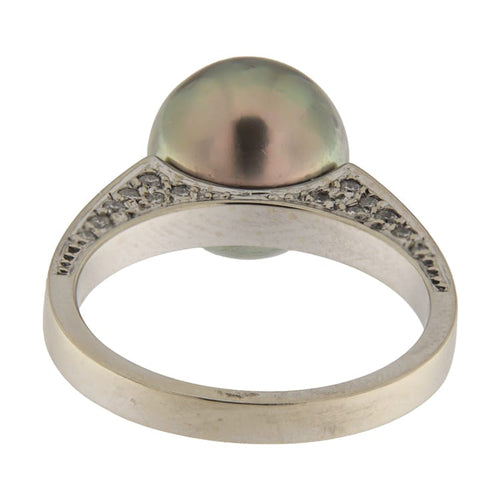 59 Bague vintage en or blanc avec diamants et perle de Tahiti 58 Facettes G3997