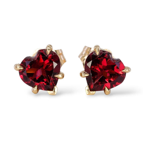 Boucles d'oreilles Boucles d'oreilles en or jaune 14 ct et grenats cœur 58 Facettes E0037