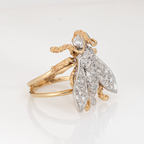 Bague 52 Bague abeille vintage - Or jaune et blanc 14 ct et diamants 58 Facettes G13913