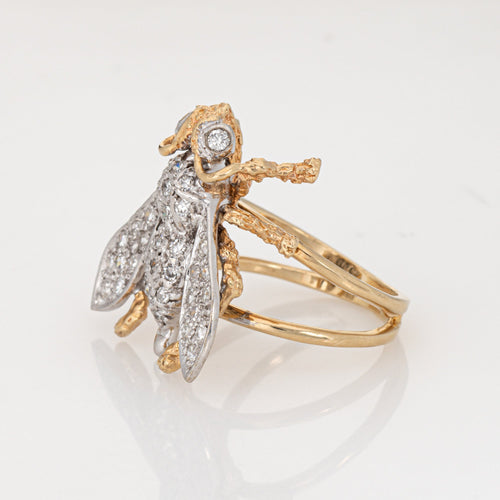 Bague 52 Bague abeille vintage - Or jaune et blanc 14 ct et diamants 58 Facettes G13913