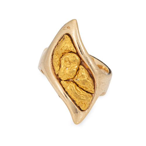 Bague 57 Bague nugget - Or jaune 14 carats avec pépites d’or naturel 58 Facettes G13937