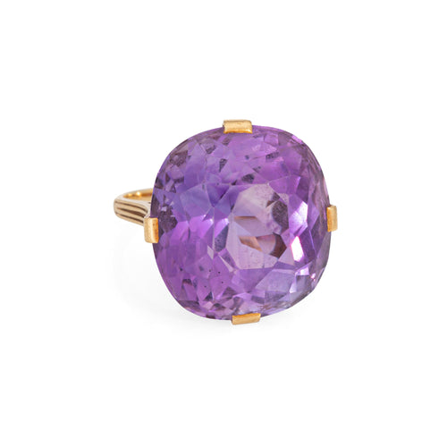 Bague 54 Bague cocktail rétro en or jaune 18 carats et améthyste 58 Facettes G13969