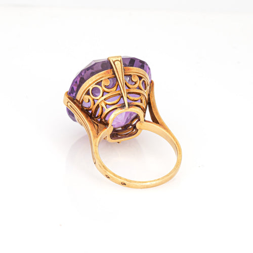 Bague 54 Bague cocktail rétro en or jaune 18 carats et améthyste 58 Facettes G13969