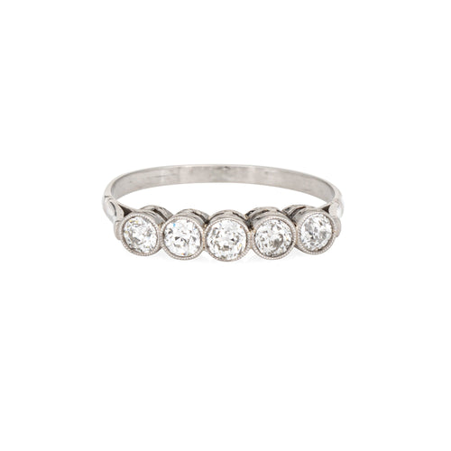 Bague 54 Style édouardien - Bague 5 diamants en platine 900 58 Facettes G13971