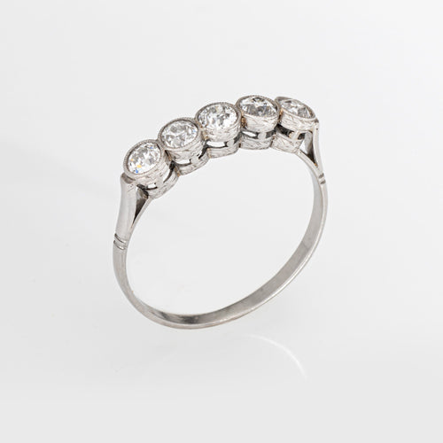 Bague 54 Style édouardien - Bague 5 diamants en platine 900 58 Facettes G13971