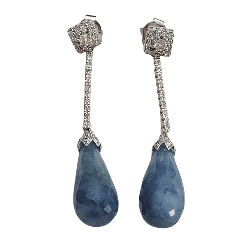 Boucles d'oreilles en or blanc, saphirs et diamants 58 Facettes PE674