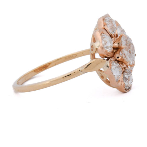 58 Bague ancienne marguerite en or jaune 18 ct et diamants 58 Facettes AN690 (05419)