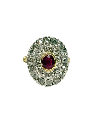 59.5 Bague ancienne en or jaune 18K, rubis et diamants 58 Facettes 2085