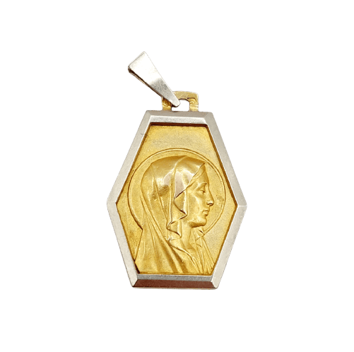 Médaille religieuse Art déco en or 18k Vierge Marie