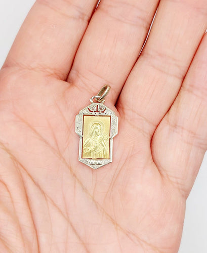 Pendentif Médaille religieuse Art déco en or 18k, Vierge Marie et diamants 58 Facettes A07647