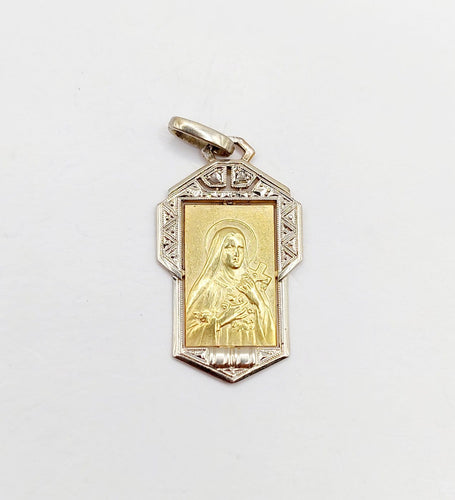 Pendentif Médaille religieuse Art déco en or 18k, Vierge Marie et diamants 58 Facettes A07647