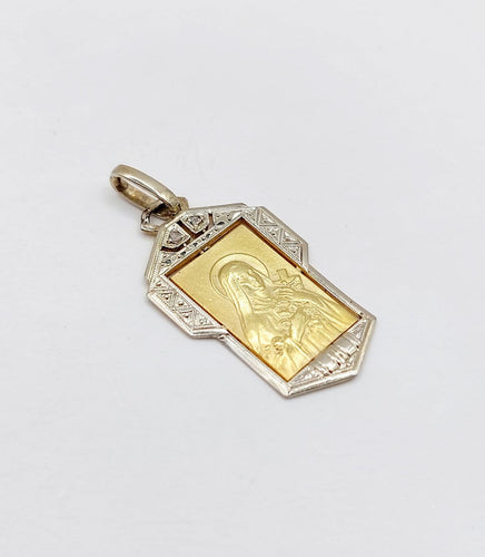 Pendentif Médaille religieuse Art déco en or 18k, Vierge Marie et diamants 58 Facettes A07647