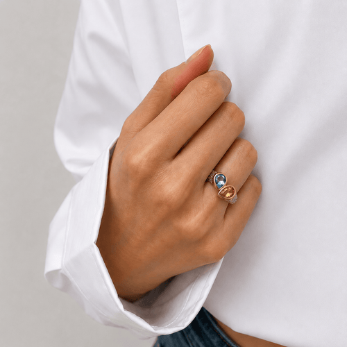 58 Toi & Moi - Bague en or jaune, citrine, aigue-marine et diamants 58 Facettes