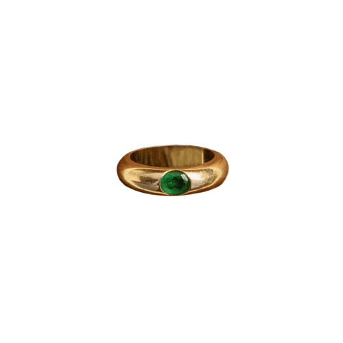 Bague 49 Bague jonc en or jaune et émeraude - Années 1990 58 Facettes BIJ142