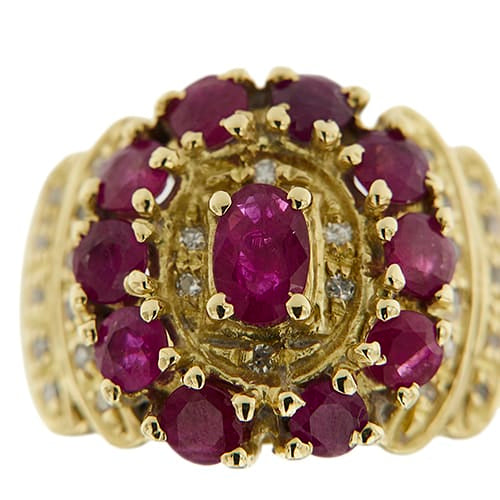 53 Bague bandeau en or jaune avec rubis et diamants 58 Facettes 41527