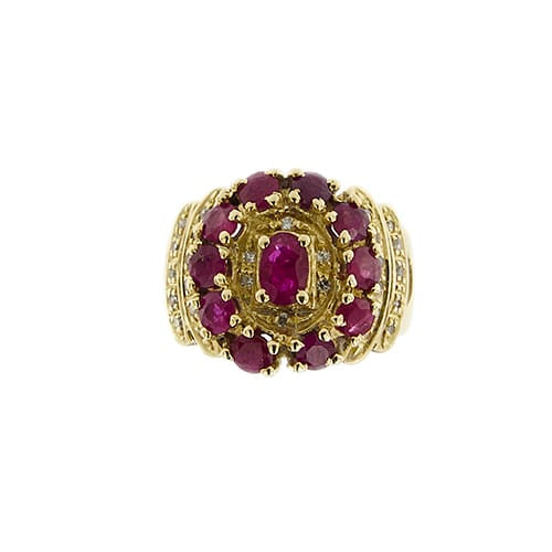 53 Bague bandeau en or jaune avec rubis et diamants 58 Facettes 41527