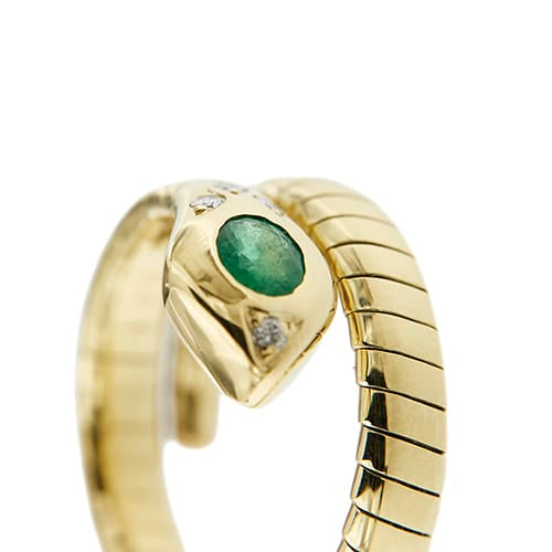 57 Bague serpent en or jaune avec émeraude et diamants 58 Facettes 40135