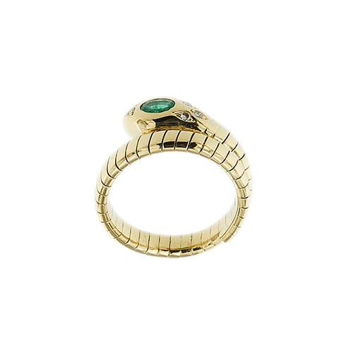 57 Bague serpent en or jaune avec émeraude et diamants 58 Facettes 40135