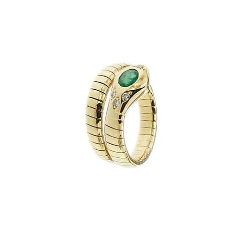 57 Bague serpent en or jaune avec émeraude et diamants 58 Facettes 40135
