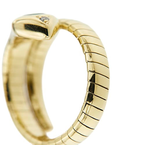 57 Bague serpent en or jaune avec émeraude et diamants 58 Facettes 40135