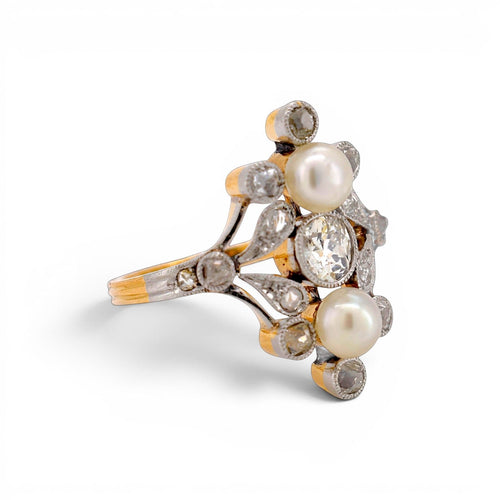 49 Art Nouveau - Bague en or 18k, perles et diamants 58 Facettes RI-1061