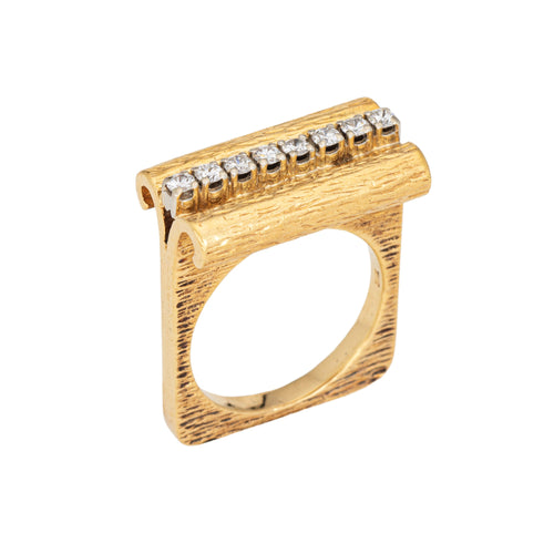 Bague 52 Bague carrée vintage années 1970 en or jaune 18 ct et diamants 58 Facettes G14006