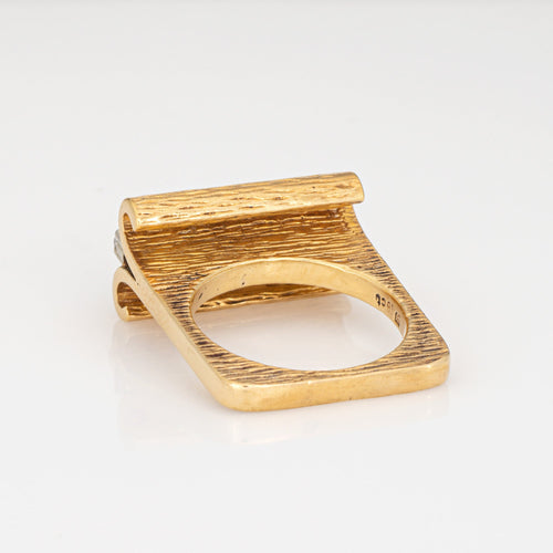 Bague 52 Bague carrée vintage années 1970 en or jaune 18 ct et diamants 58 Facettes G14006