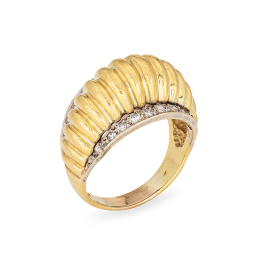 Bague 58 Bague dôme cannelée vintage en or jaune 18 carats et diamants 58 Facettes G14004