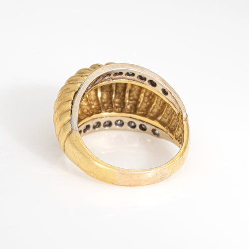 Bague 58 Bague dôme cannelée vintage en or jaune 18 carats et diamants 58 Facettes G14004