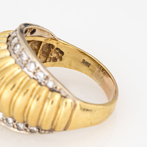 Bague 58 Bague dôme cannelée vintage en or jaune 18 carats et diamants 58 Facettes G14004