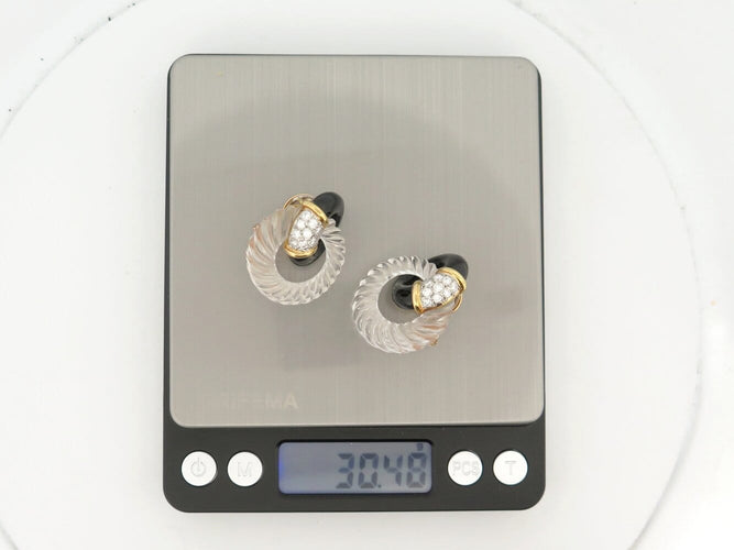 Boucheron - Boucles d'oreilles en or jaune, onyx, cristal de roche et diamants 58 Facettes 275837