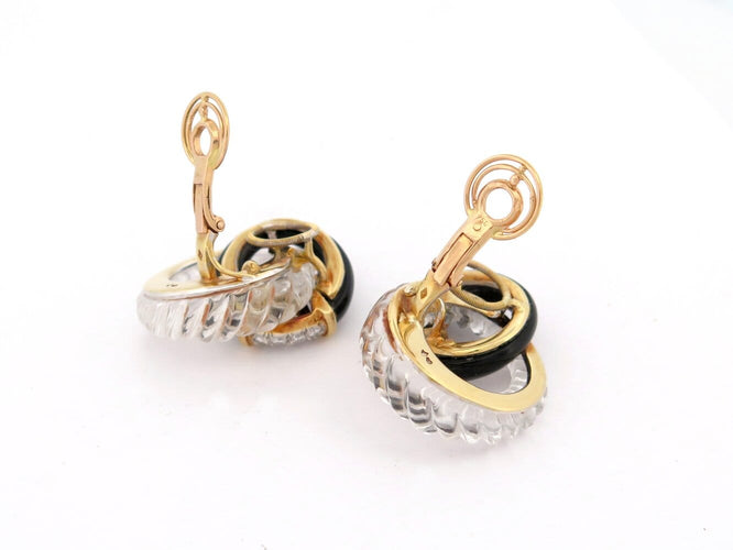 Boucheron - Boucles d'oreilles en or jaune, onyx, cristal de roche et diamants 58 Facettes 275837