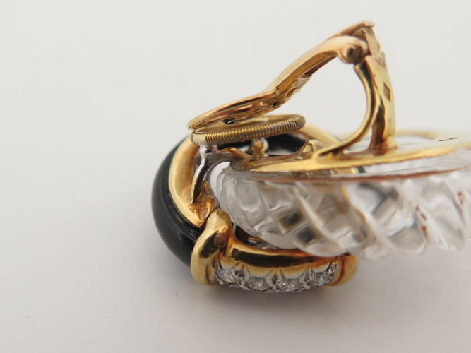 Boucheron - Boucles d'oreilles en or jaune, onyx, cristal de roche et diamants 58 Facettes 275837