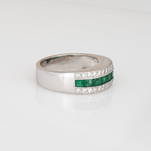 Bague 54 Bague bandeau diamants et émeraudes en or blanc 18 carats 58 Facettes G14005