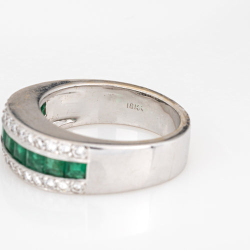 Bague 54 Bague bandeau diamants et émeraudes en or blanc 18 carats 58 Facettes G14005
