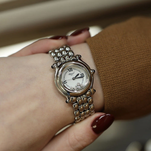 Chopard Happy Sport - Montre dame en acier et diamants 58 Facettes FB11446