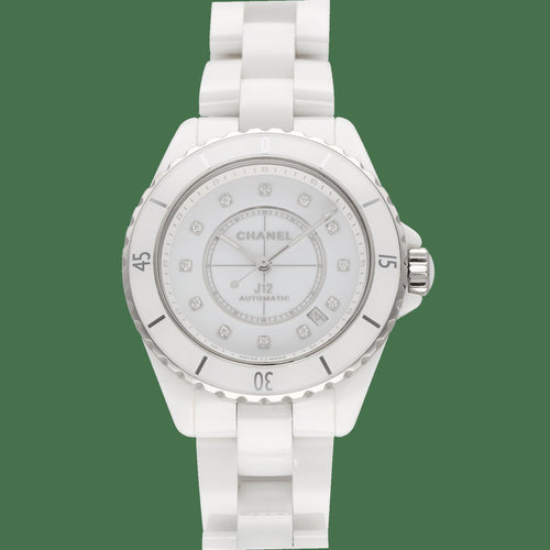 Chanel J12 - Montre 39 mm en céramique blanche et diamants 58 Facettes FB11542