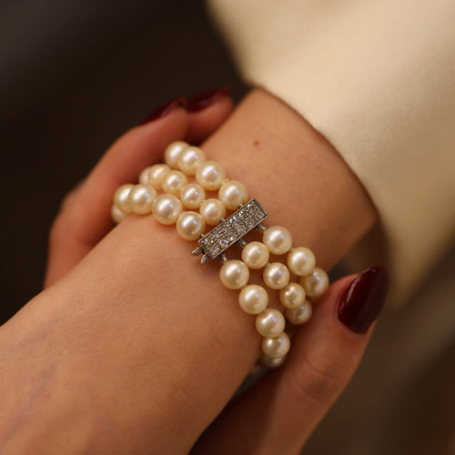 Bracelet 3 rangs en or 18k, perles de culture et diamants 58 Facettes FB11522