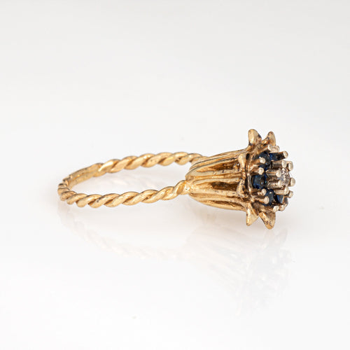 Bague 50.5 Bague tulipe vintage en or jaune 14 carats, saphirs et diamant 58 Facettes G14001