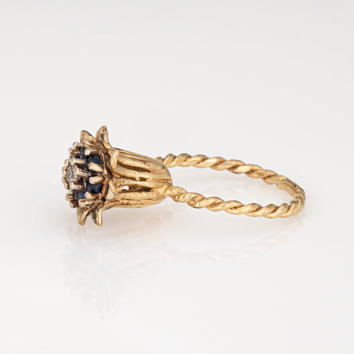 Bague 50.5 Bague tulipe vintage en or jaune 14 carats, saphirs et diamant 58 Facettes G14001