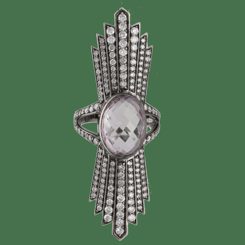52 Bague en or gris 18k rhodié noir, diamants et améthyste 58 Facettes FB11793